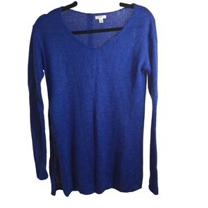 BP Electric Blue Fuzzy Knit XS Tunic Sweater V Neck Side Zip Longline Retro